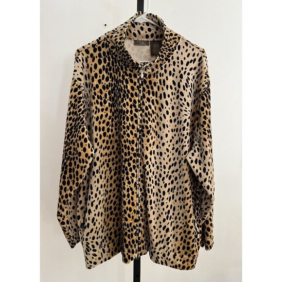 EUC Jane Ashley Womens Velour Leopard Print Jacket - Picture 1 of 7